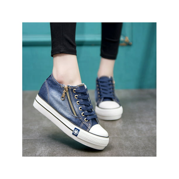 GIY Women Fashion High Top Round Toe Zipper Wedge Sneakers Platform Increased Height Casual Sports Shoes 